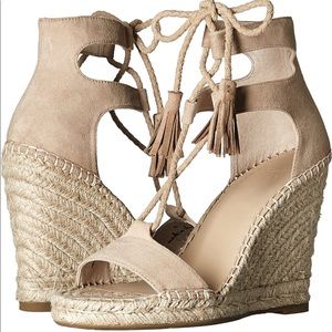 Joie Delilah Lace-Up Suede Espadrille Wedge Sandals Size 37.5